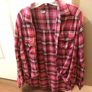 Hollister plaid pink button down, size M